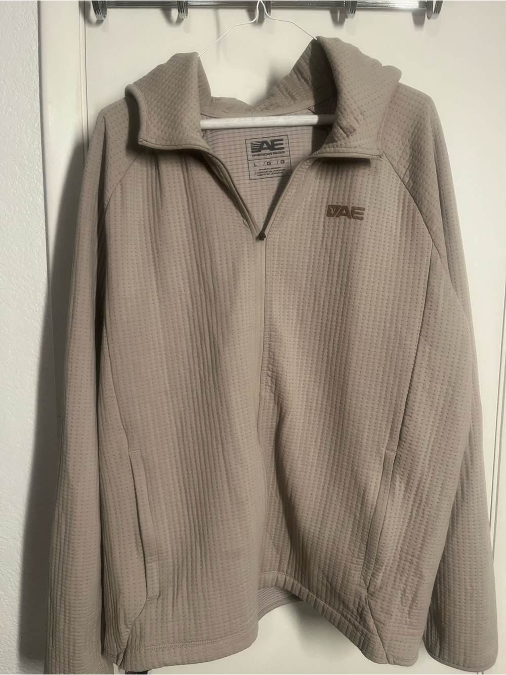 American Eagle AE Men's Waffle Full-Zip  Sweater in Taupe L